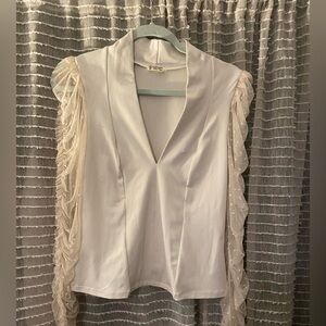 Intimately Free free people Cream Blouse with Sheer Ruffled Sleeves